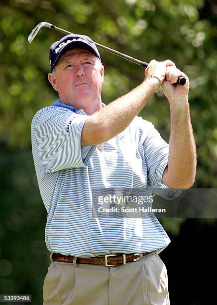 Allen Doyle hits a shot during the third round of the U.S. Senior Open at the NCR Country Club on July 30, 2005 in Kettering, Ohio.