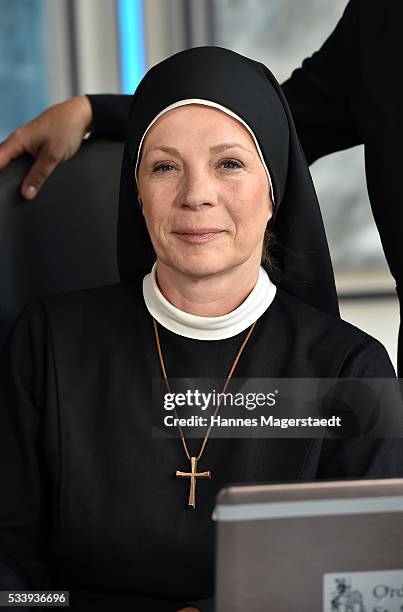 Actress Nina Hoger during a photocall for the tv show 'Um Himmels Willen' at Literaturhaus on May 24, 2016 in Munich, Germany.