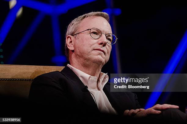 Eric Schmidt, chairman of Alphabet Inc., pauses during the opening of "Startup Fest", a five-day conference to showcase Dutch innovation, in...