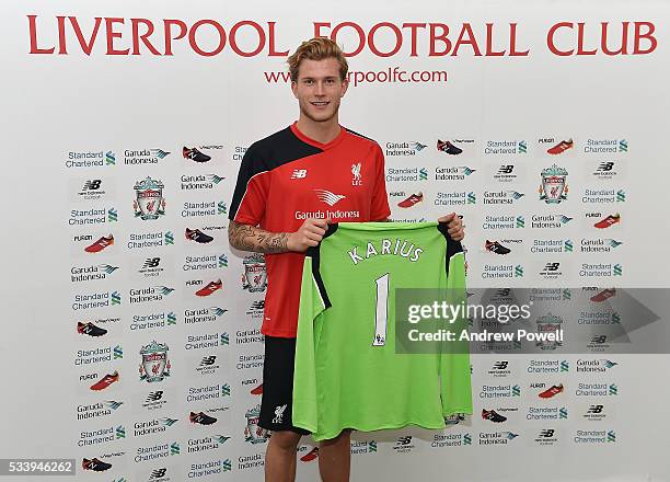 Loris Karius new signing of Liverpool at Melwood Training Ground on May 24, 2016 in Liverpool, England.