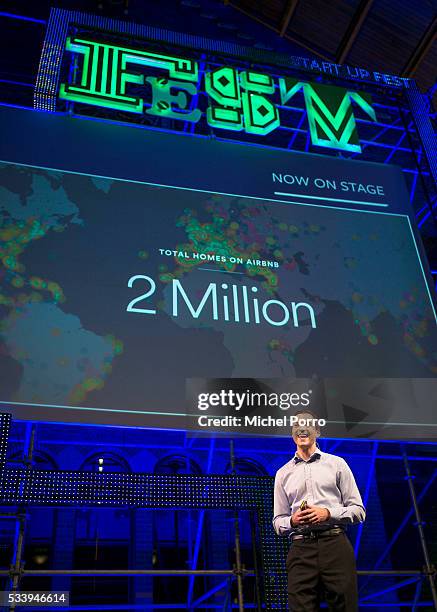 Nathan Blecharczyk, CEO Airbnb, talks about his world wide expansion plans during the kick-off of Startup Fest Europe on May 24, 2016 in Amsterdam,...