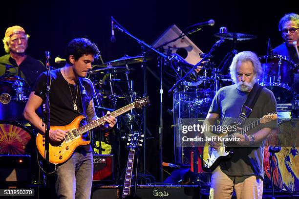 Drummer Bill Kreutzmann, Guitarists John Mayer, Bob Weir and Drummer Mickey Hart of Dead and Company perform during the 'Pay it Forward' concert at...