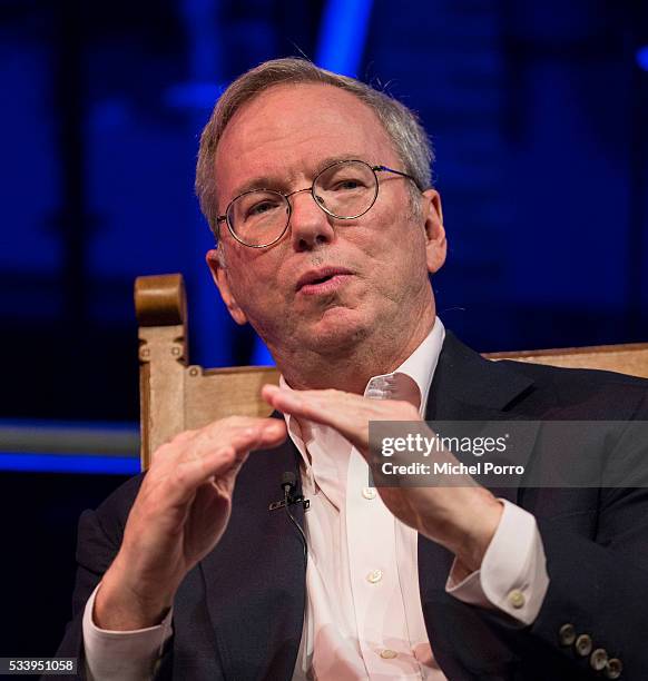 Eric Schmidt, CEO of Alphabet, parent company of Google, attends the kick-off of Startup Fest Europe on May 24, 2016 in Amsterdam, The Netherlands....