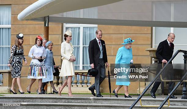 Princess Beatrice, Princess Eugenie, Prince William, Duke of Cambridge, Catherine, Duchess of Cambridge, Queen Elizabeth II and Prince Philip, Duke...
