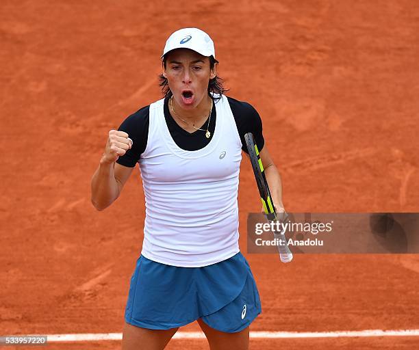 Francesca Schiavone of Italy reacts during the match against Kristina Mladenovic of France, during their women's single first round match at the...