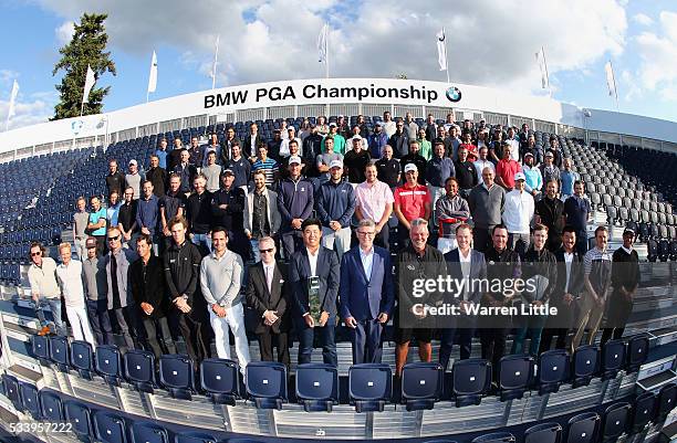 Defending Champion Byeong Hun An of South Korea poses with The European Tour Chief Executive Keith Pelley, BMW Group UK and Ireland Managing Director...