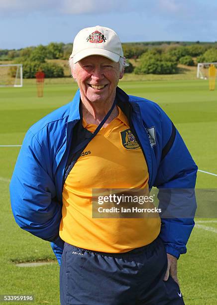 Former Australia manager Jim Shoulder watches training during an Australia National football team training session at The Academy of Light on May 24,...