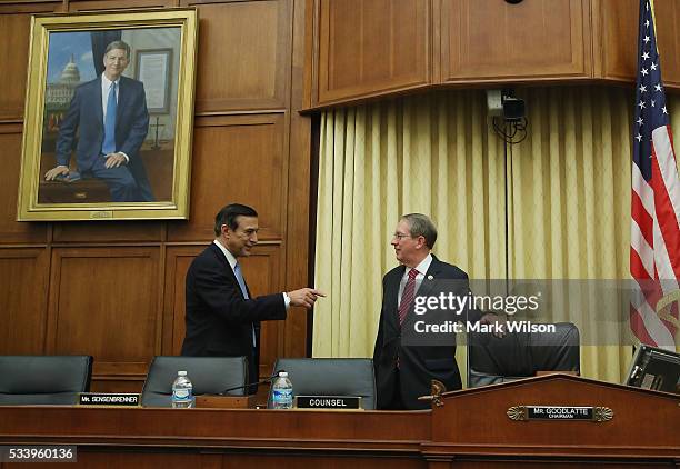 House Judiciary Committee Chairman Bob Goodlatte , , talks with Rep. Darrell Issa before the start of a House Judiciary Committee on Capitol Hill,...