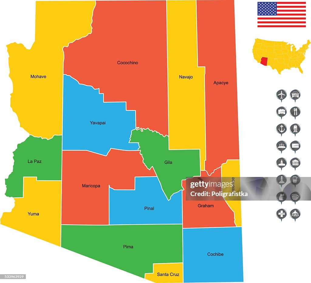 Arizona Mapbasic Detailed Vector Map Of Arizona High-Res Vector Graphic - Getty Images
