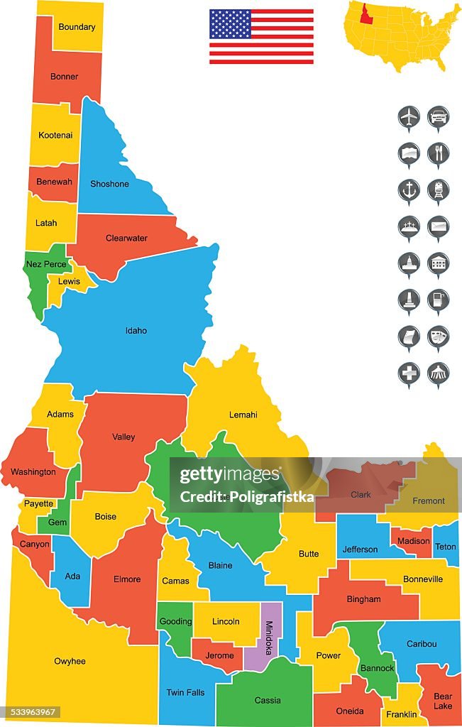 Carte détaillée de vecteur de l'Idaho