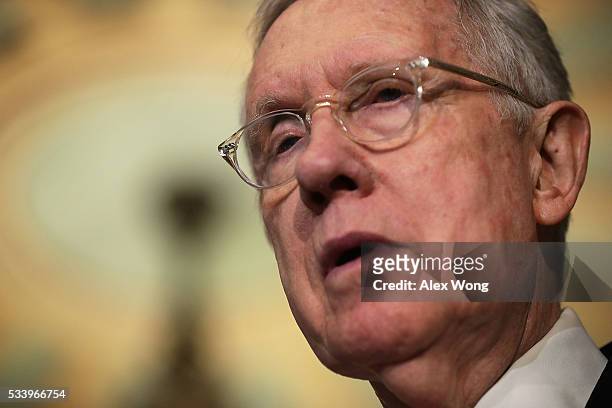Senate Minority Leader Sen. Harry Reid participates in a news briefing after the weekly Senate Democratic Policy Committee luncheon May 24, 2016 on...