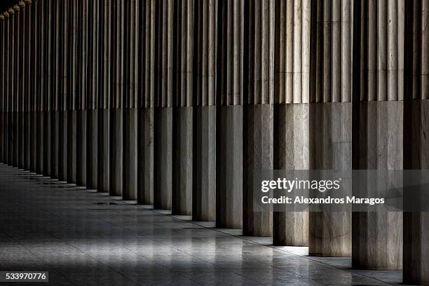 the columns of the stoa of attalos in athens, greece - column bildbanksfoton och bilder