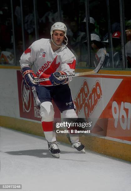 Doug Gilmour of Team Canada skates on the ice during the 1987 Canada Cup in September, 1987 in Canada.