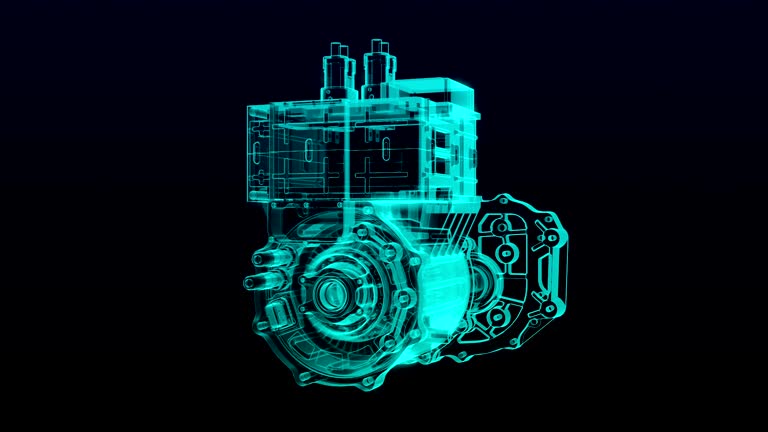 Computer Engine Top View Automobile Technology. Making Engine, parts gathered, X-ray Top view ...