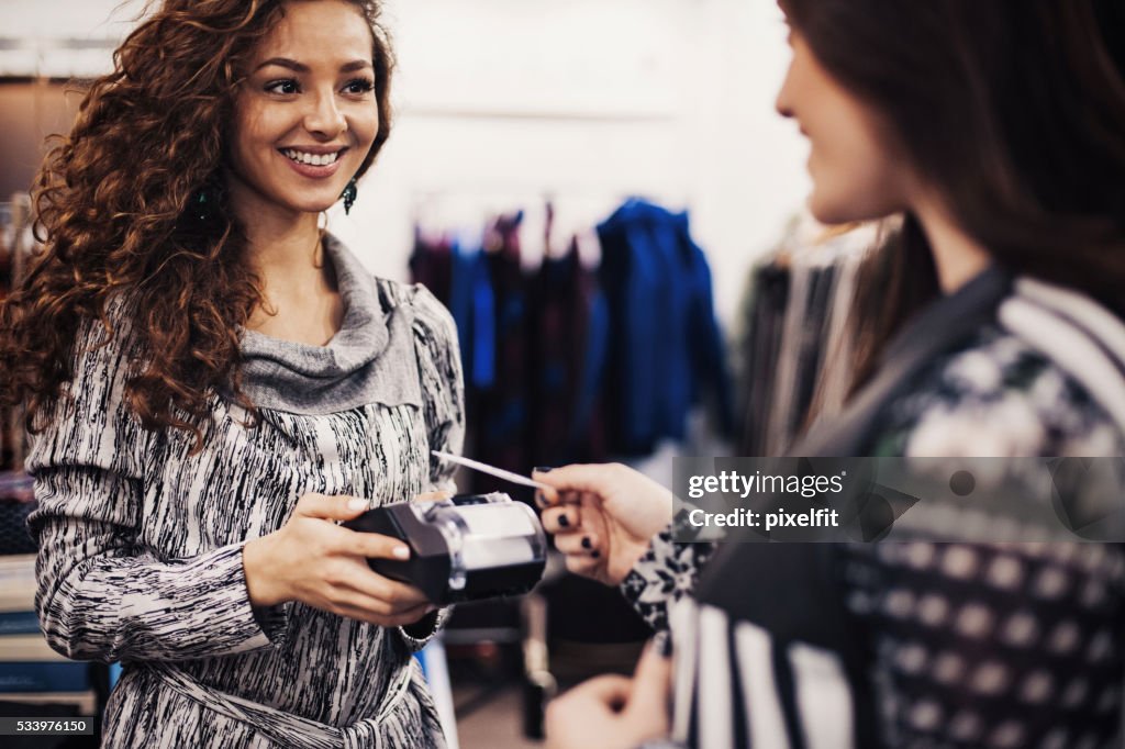 Credit card payment in a fashion store