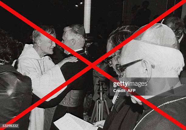 This picture taken 18 November 1978 shows Cardinal Joseph Ratzinger and the founder of the ecumenical Taize community Brother Roger in Munich....