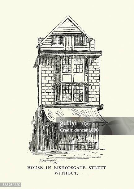 old house in bishopsgate street, london - old street london stock illustrations