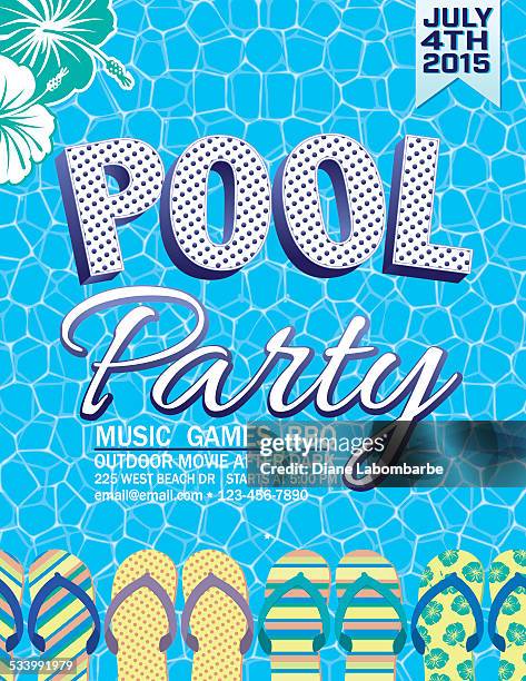 summer pool party invitation with water and flip flops - pool party 幅插畫檔、美工圖案、卡通及圖標