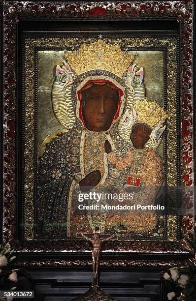 The icon of the Black Madonna in the chapel of the Amazing Painting at the Jasna Gora Marian Shrine. Czestochowa, Poland. 19th August 2013