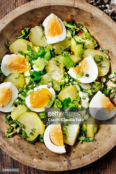 potatoe salad with eggs - potato salad stock pictures, royalty-free photos & images