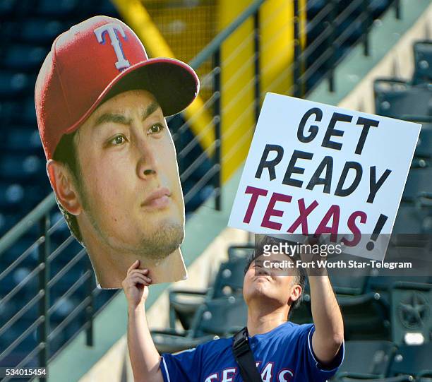 Tak Fujita of Irving, Texas, is excited about the impending return of Texas Rangers starting pitcher Yu Darvish as the Los Angeles Angels visit Globe...