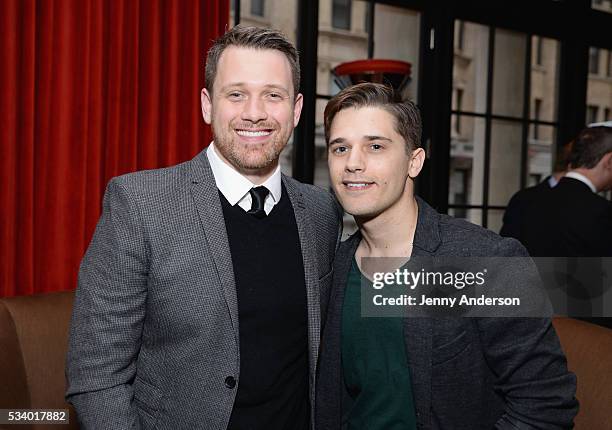 Michael Arden and Andy Mientus arrive at A Toast To The 2016 Tony Awards Creative Arts Nominees at The Lambs Club on May 24, 2016 in New York City.