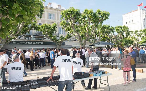 Guests attend and take part in the Jorge Gallegos Memorial - Cannes Boules Tournament 2016 hosted by Akin Gump & Fintage House on May 16, 2016 in...