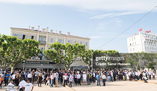 Guests attend and take part in the Jorge Gallegos Memorial - Cannes Boules Tournament 2016 hosted by Akin Gump & Fintage House on May 16, 2016 in...