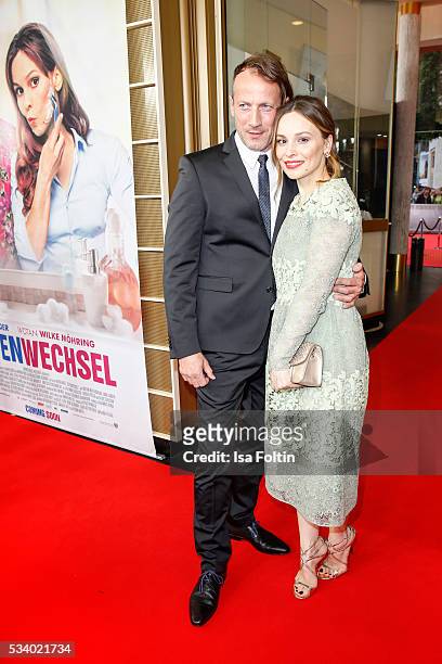 German actor Wotan Wilke Moehring and german actress Mina Tander attend the premiere of the film 'Seitenwechsel' at Zoo Palast on May 24, 2016 in...