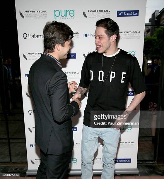 Answer the Call: Kick off to Summer Honorary Chairs/comedians Colin Jost and Pete Davidson pose at the 4th annual New York Police and Fire Widows &...