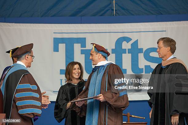 Actor Hank Azaria receives an honorary degree during commencement at Tufts University on May 22, 2016 in Boston, Massachusetts.