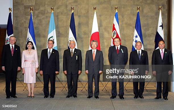 Japanese Prime Minister Junichiro Koizumi poses with Central American leaders, Dominican Vice President Rafael Alburquerque , El Salvador Vice...