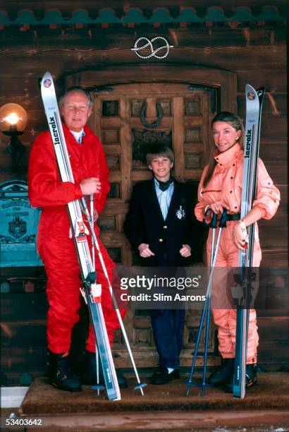 Prince Victor Emmanuel of Savoy at the Chalet Santana in Gstaad with his wife Marina and their son Emanuele Filiberto, 1986.