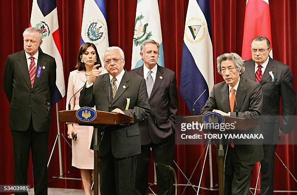 Japanese Prime Minister Junichiro Koizumi answers questions during a press conference after his meeting and leaders of seven Central American...