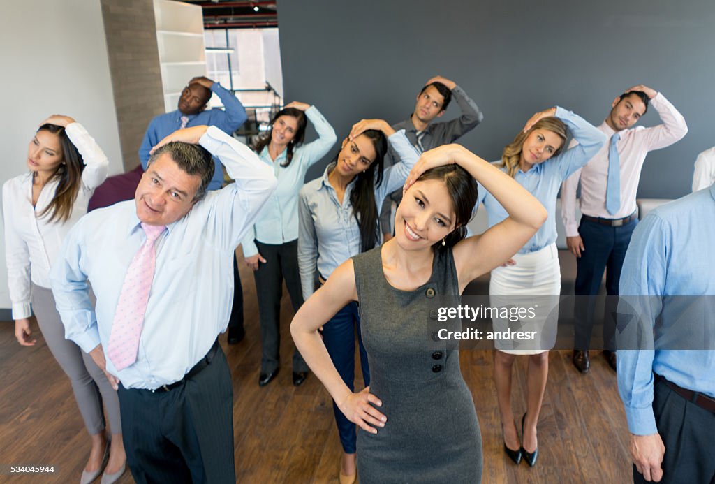 Business group in an active break