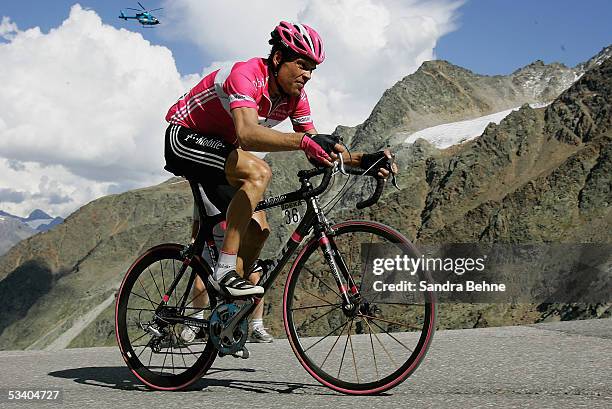 Jan Ullrich of Germany and Team T-Mobile rides during a mountain climb during the third stage of the Deutschland Tour on August 18, 2005 from...
