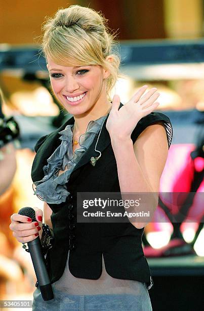 Singer Hilary Duff performs during the Toyota Concert Series on the Today Show at Rockefeller Center August 18, 2005 in New York City.