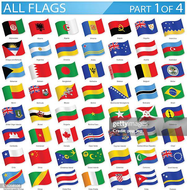 ilustraciones, imágenes clip art, dibujos animados e iconos de stock de todas las banderas del mundo-agitando iconos-ilustración - banderas internacionales
