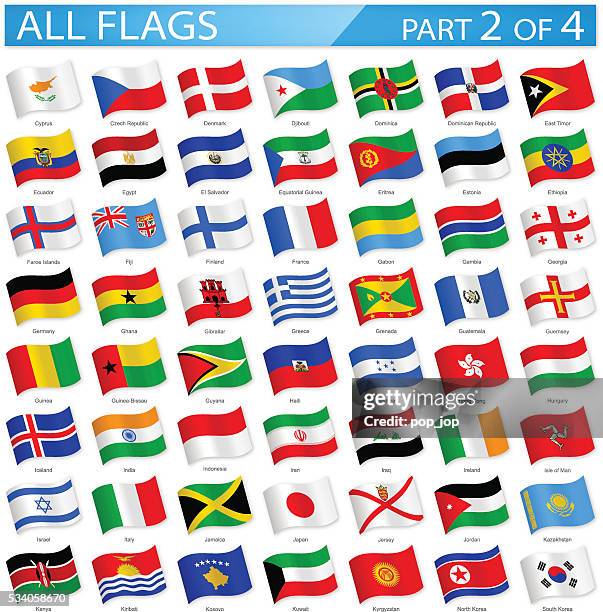 all world flags - waving icons - illustration - 國旗 幅插畫檔、美工圖案、卡通及圖標