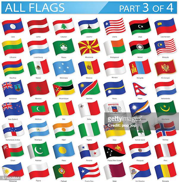 all world flags - waving icons - illustration - national flag stock illustrations