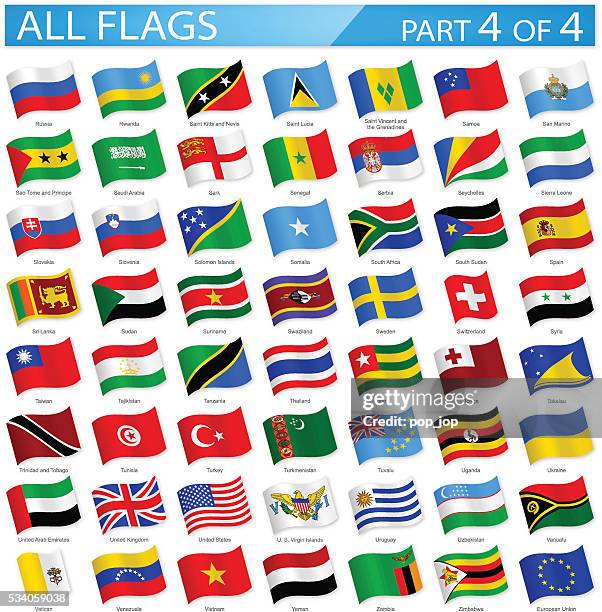 ilustraciones, imágenes clip art, dibujos animados e iconos de stock de todas las banderas del mundo-agitando iconos-ilustración - banderas internacionales