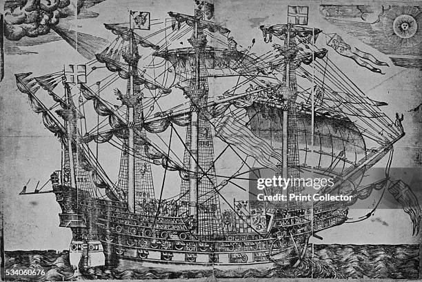 The Ark Royal' , from 'Old Naval Prints,' by Charles N Robinson & Geoffrey Holme , 1924. The 'Ark Royal' was an English galleon originally ordered by...