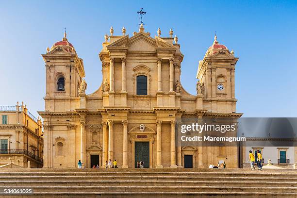 the façade of san nicolò cathedral - noto bildbanksfoton och bilder