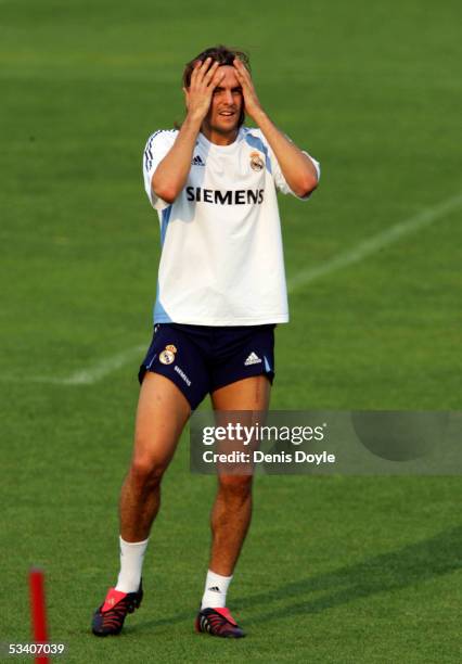 Jonathan Woodgate trains with his team Real Madrid in Las Rozas on August 18, 2005 in Madrid Spain.