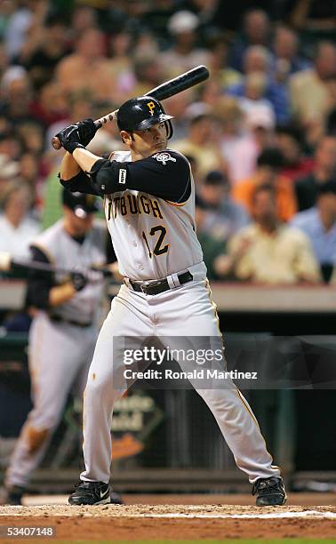 Freddy Sanchez of the Pittsburgh Pirates bats during the game with the Houston Astros on August 14, 2005 at Minute Maid Park in Houston, Texas.