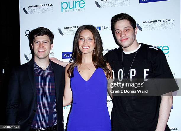 Colin Jost, Emily DiDonato and Pete Davidson attend The New York Police & Fire Widows' & Children's Benefit Fund 4th Annual Kick Off To Summer...