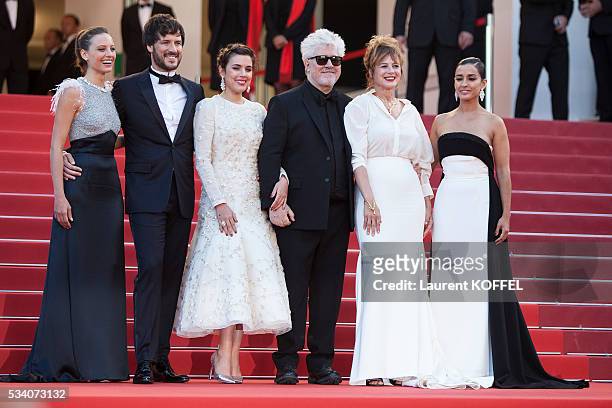 Actresses Inma Cuesta, Emma Suarez, director Pedro Almodovar, actress Adriana Ugarte, actor Daniel Grao and actress Michelle Jenner attend the...