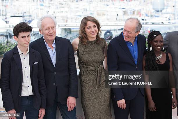 Louka Minnella, Jean-Pierre Dardenne, Adèle Haenel, Luc Dardenne and Nadège Ouedraogo attend 'The Unknown Girl ' Photocall during the 69th annual...