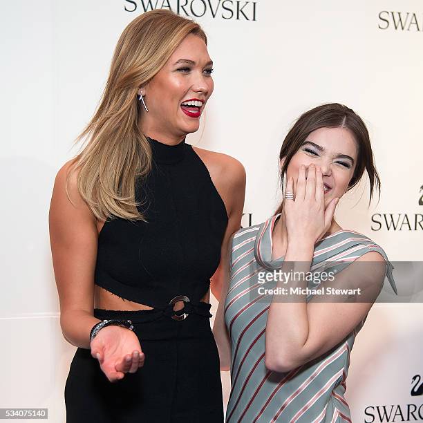 Model Karlie Kloss and actress Hailee Steinfeld attend Swarovski #bebrilliant at The Weather Room at Top of the Rock on May 24, 2016 in New York City.