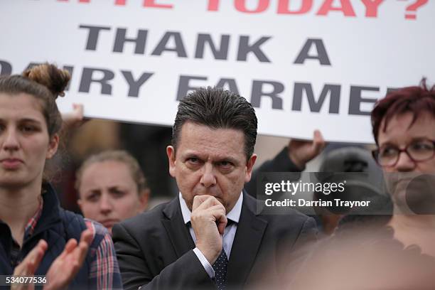 Senator Nick Xenophon shows his support on the steps of Parliament House on May 25, 2016 in Melbourne, Australia. The Federal Government is expected...